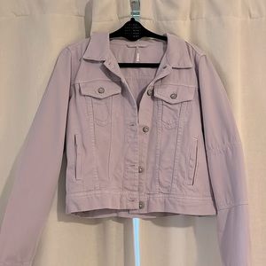Free People Lavender Moto-Style Denim Jacket